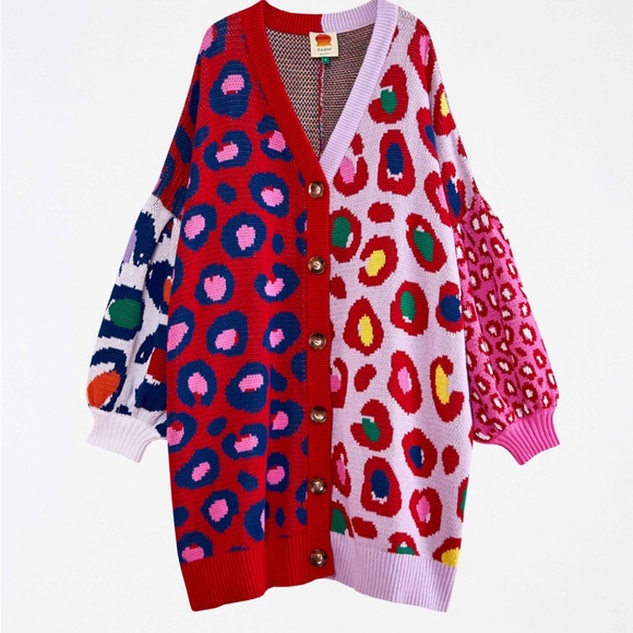 Farm Rio sweater cardigan dress in leopard mixed print! - Picture 9 of 9